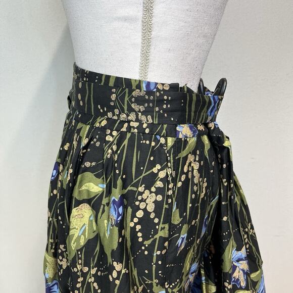 Ann Taylor Loft Skirt size 12 Black Blue Green Floral Pleated Career Church Boho - Picture 7 of 9